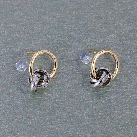 Двухцветные латунные витые серьги-кольца