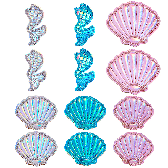 12шт 6 стили компьютеризированной ткани для вышивки гладить/пришивать нашивки, аксессуары для костюма, аппликация, форма ракушки и русалка