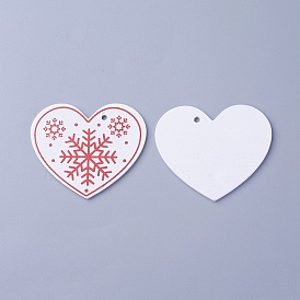 Poplar Wood Pendants, Dyed, Heart with Snowflake