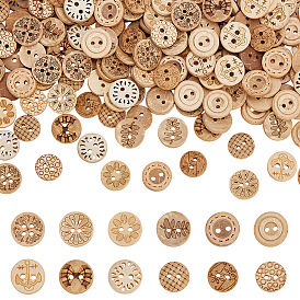 240шт. 12 стили 4-отверстие кокосовые пуговицы, плоско-круглые