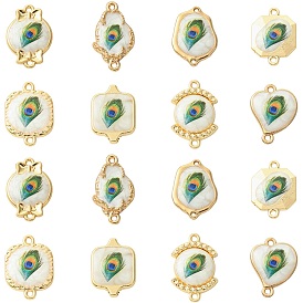 24 шт. 8 стили подвески-соединители из сплава и смолы, серьги-гвоздики с павлиньими перьями, золотые, белые