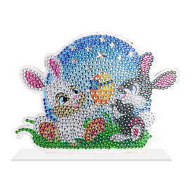 DIY Rabbit & Easter Egg Display Decoration Diamond Painting Kits, including Plastic Board, Resin Rhinestones, Diamond Sticky Pen, Tray Plate and Glue Clay