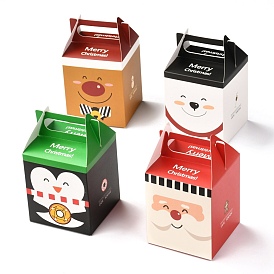 Christmas Theme Paper Fold Gift Boxes, with Handle, for Presents Candies Cookies Wrapping