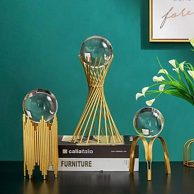 Abstract Art Glass Ball Decorative Ornaments, with Golden Tone Iron Stand, for Living Room Bedroom Office Home Decorations