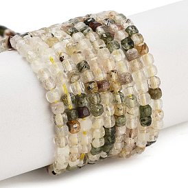 Natural Rutilated Quartz Beads Strands, Faceted Table Cut Cube