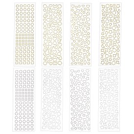 CHGCRAFT 16 Sheet 8 Style Geometric Waterproof Plastic Metallic Stickers, with Self-adhesive, Star & Moon & Round & Butterfly & Heart & Flower, for Notebook Photo Decorations