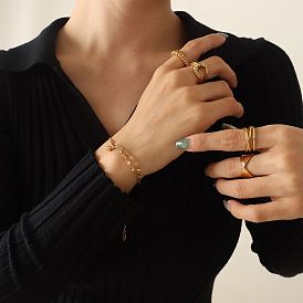 Chic Campus Style Double-Layered Lip Chain Bracelet with Steel Bead Pendant and Gold-Plated Titanium Steel Hand Jewelry E152