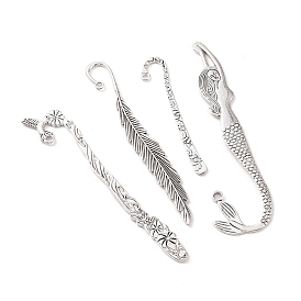 Tibetan Style Bookmarks, Antique Silver, Mixed Shape, 80~120x13~30x2~3mm, hole: 1~3mm