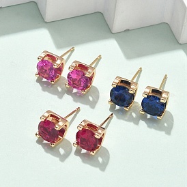 Квадратные серьги-гвоздики из латуни с микропаве из кубического циркония, без кадмия и без свинца, стойки покрытие, долговечный, золотые