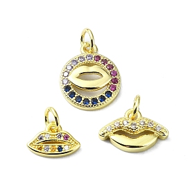 Brass Micro Pave Cubic Zirconia Pendants, with Jump Ring, Real 18K Gold Plated, Lip Charm