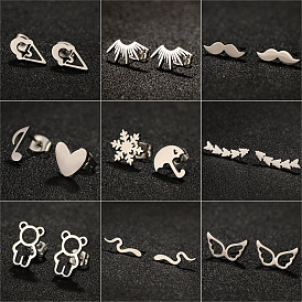 Chic Geometric Heart Umbrella Stainless Steel Stud Earrings for Versatile Style