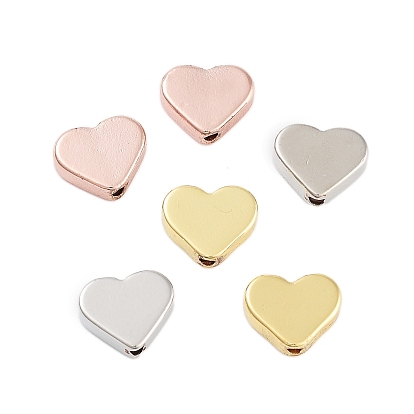 Rack Plating Brass Beads, Long-Lasting Plated, Cadmium Free & Lead Free, Heart