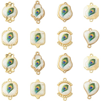 24 шт. 8 стили подвески-соединители из сплава и смолы, серьги-гвоздики с павлиньими перьями, золотые, белые