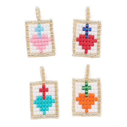 Стеклянные подвески из бисера, прямоугольник с подвесками в виде сердечек из бисера