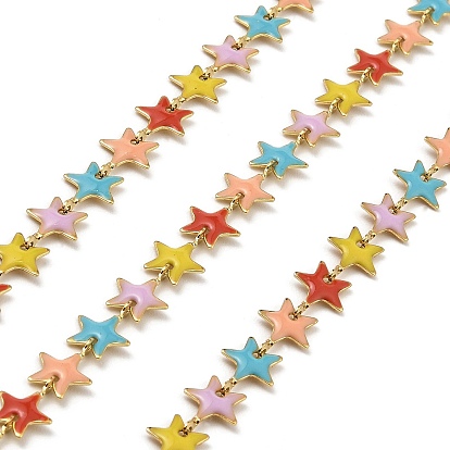 Star Enamel Link Chains, with 304 Stainless Steel Findings, Soldered, with Spool