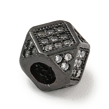 Brass Micro Pave Black/Clear Cubic Zirconia Beads, Polygon