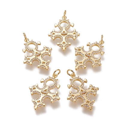 Латунные микропаве прозрачные подвески с фианитом, долговечный, с прыжковых колец, крестик