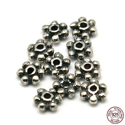 925 бусины-проставки из стерлингового серебра в виде ромашек, цветок, 3x3x1 мм, отверстие : 0.5 мм