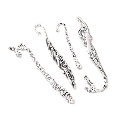 Tibetan Style Bookmarks, Antique Silver, Mixed Shape, 80~120x13~30x2~3mm, hole: 1~3mm