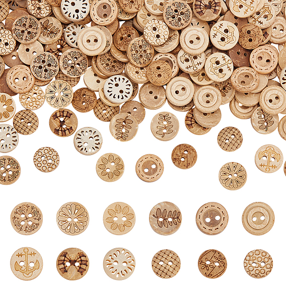 240шт. 12 стили 4-отверстие кокосовые пуговицы, плоско-круглые
