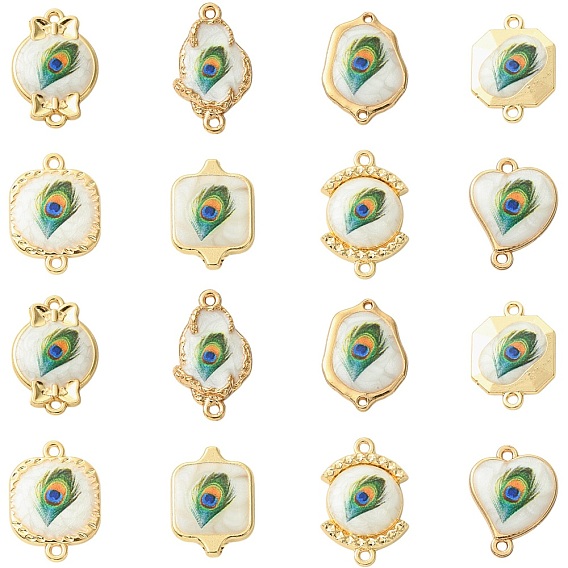 24 шт. 8 стили подвески-соединители из сплава и смолы, серьги-гвоздики с павлиньими перьями, золотые, белые