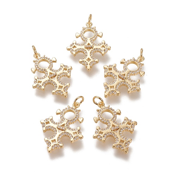 Латунные микропаве прозрачные подвески с фианитом, долговечный, с прыжковых колец, крестик