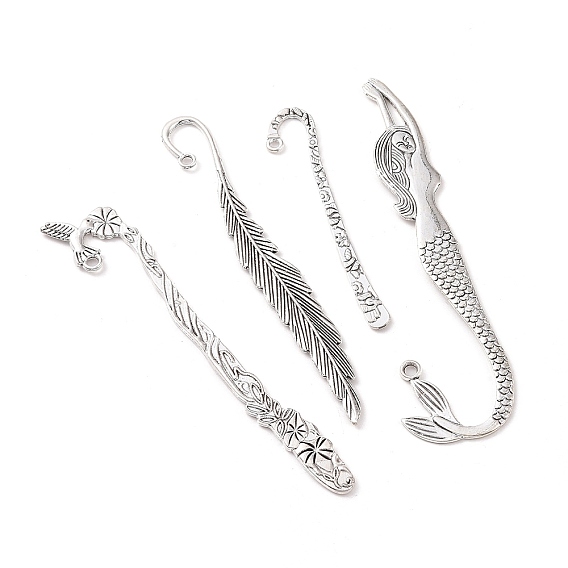 Tibetischen Stil Lesezeichen, Antik Silber Farbe, Mischform, 80~120x13~30x2~3 mm, Bohrung: 1~3 mm
