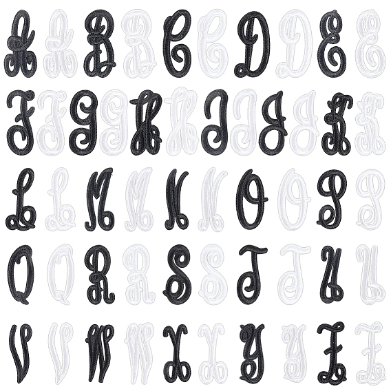 52Pcs 2Bags 2 Colors Computerized Embroidery Cloth Iron On/Sew On Patches, Letter A~Z