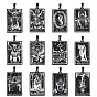 Stainless Steel Pendants, Rectangle with Tarot Pattern, Electrophoresis Black