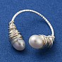 Natural Pearl Cuff Ring, Brass Wire Wrap Finger Ring