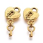 Tibetan Style Alloy Charms, Lead Free and Cadmium Free, Heart and Key, 15x12.5x2mm, 12x5.5x1mm, Hole: 3.5mm