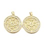 Brass Micro Pave Clear Cubic Zirconia Pendants, Flat Round with Virgen de Juquila Charms, Rack Plating, Long-Lasting Plated, Cadmium Free & Lead Free