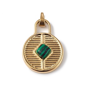 Ion Plating(IP) 304 Stainless Steel with Synthetic Malachite Pendants, Round Lock Charms