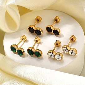 Ионное покрытие (ip) 304 серьги-гвоздики из нержавеющей стали, со стразами, реальный 14 k позолоченный, двойной плоский круглый