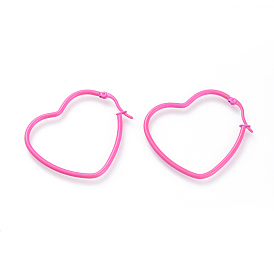 Spray Painted 304 Stainless Steel Hoop Earrings, Heart