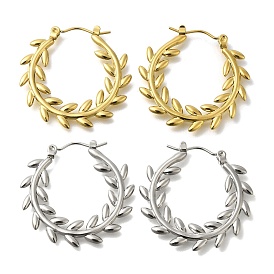 304 Stainless Steel Leaf Hoop Earrings for Women