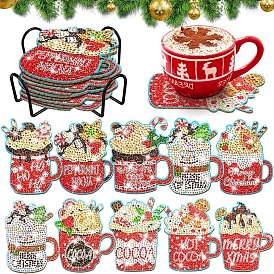 DIY 5D Christmas Diamond Painting Cup Mat Kits, including Wood Cup Mat, Resin Rhinestones, Diamond Sticky Pen, Tray Plate and Glue Clay