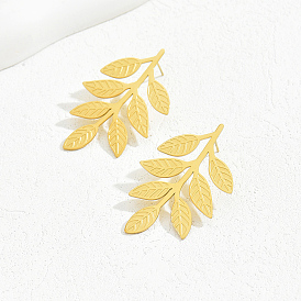 201 Stainless Steel Leaf Stud Earrings for Women