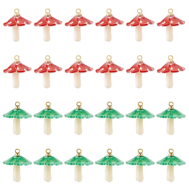 24 шт 2 цвета пластиковые подвески, с акриловыми и позолоченными латунными петлями, гриб