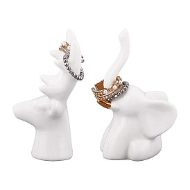 2Pcs 2 Styles Porcelain Home Display Decorations, Deer & Elephant