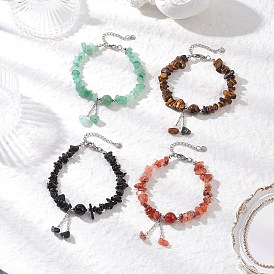 4Pcs Natural Mixed Gemstone Chip Beaded Charm Bracelets for Women, with 304 Stainless Steel Findings