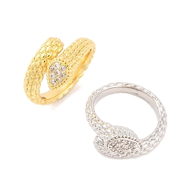 Teardrop Brass Micro Pave Clear Cubic Zirconia Open Cuff Rings, for Women, Lead Free & Cadmium Free