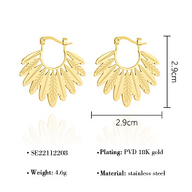 304 Stainless Steel Hoop Earrings for Women, Leaf