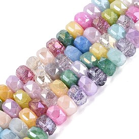 Mixed Styles Electroplate Crackle Glass Beads Strands, Rondelle, Dyed, AB Color Plated, Faceted