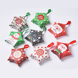 Рождественские подарочные коробки в форме звезды, с лентой, подарочные пакеты, на подарки конфеты печенье