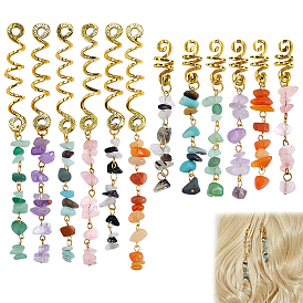 12Pcs Alloy Braiders, with Natural Gemstone