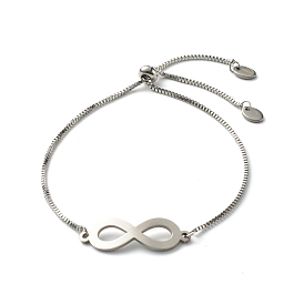 Infinito símbolo encanto pulsera deslizante ajustable para hombres mujeres, con 316 cadenas venecianas de acero inoxidable quirúrgico