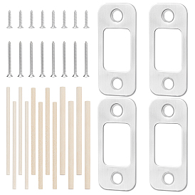 Stainless Steel Door Repair Strike Plate, with Wooden Sticks and Screw, Rectangle
