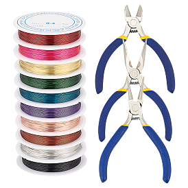 DIY Wire Wrapped Jewelry Making Kits, Including Copper Wire, Iron Side Cutting Pliers & Chain Nose Pliers & Round Nose Pliers