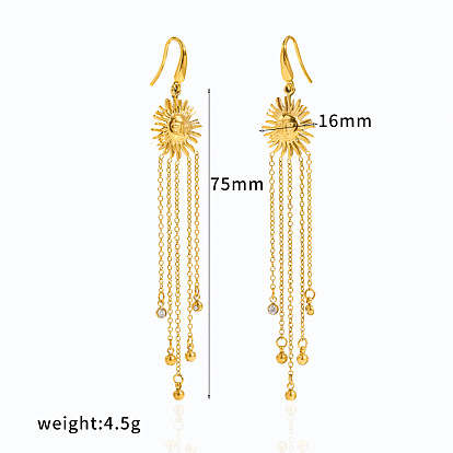 304 inoxydable strass en acier Dangle Boucles d'oreilles, soleil, boucles d'oreilles pompon